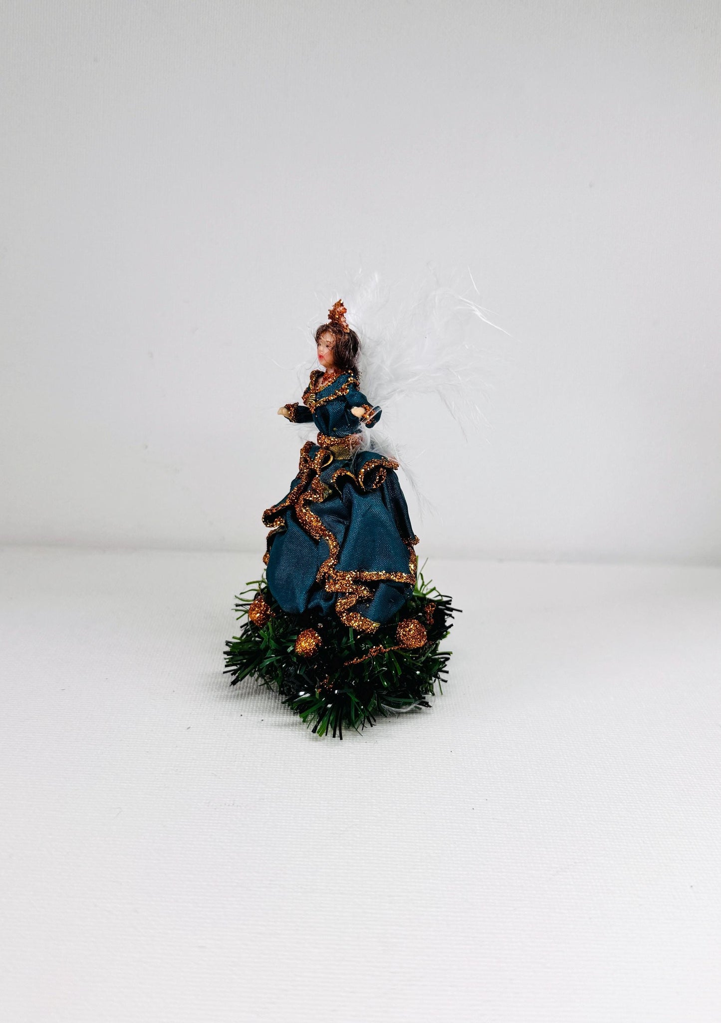 Handmade Christmas Angel Figurine in Teal and Gold – Miniature Holiday Decoration, Dollhouse Angel, Unique Christmas Gift 12,24 scale