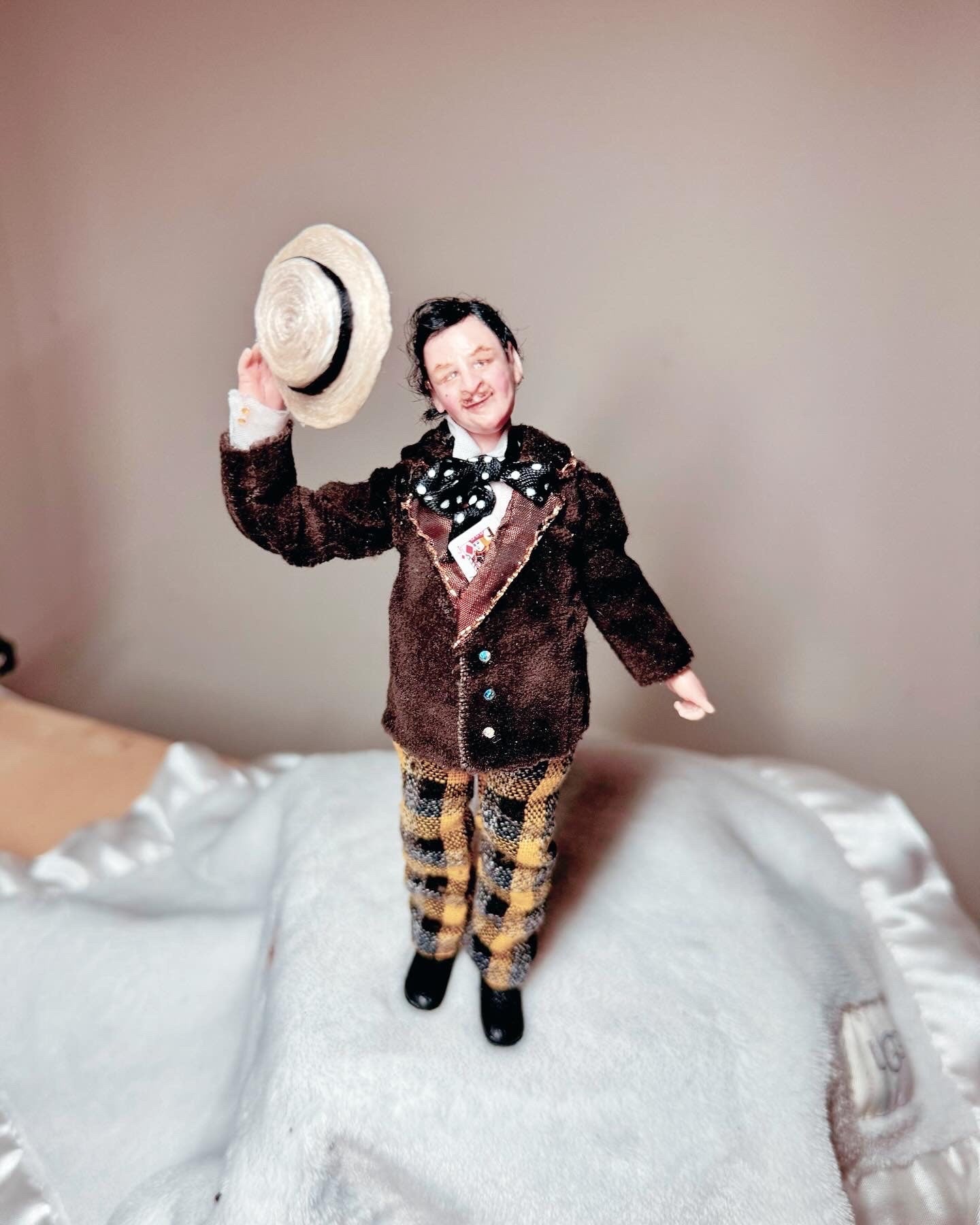 Miniature OOAK polymer clay hand sculpted male figure, card sharp, man, realistic 12th scale character doll by Lana Halla