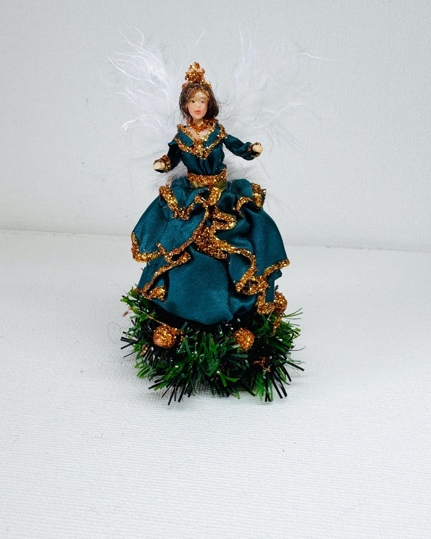 Handmade Christmas Angel Figurine in Teal and Gold – Miniature Holiday Decoration, Dollhouse Angel, Unique Christmas Gift 12,24 scale