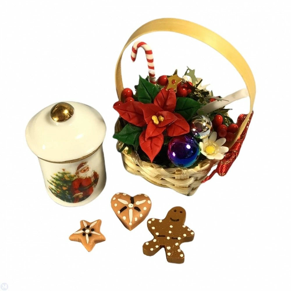 Dolls House Christmas Flowers Jar Plate and Cookies Miniature Reutter Accessory Xmas