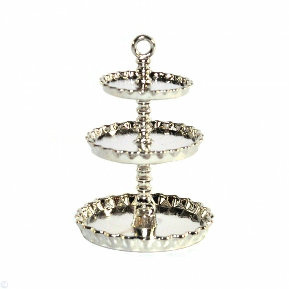 Miniature Dolls House Kitchen Shop Store Cafe Accessory Silver Cake Stand 12th scale