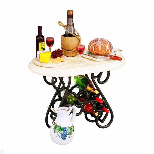 Dolls House Wine Tasting Table with Accessories Christmas Home Table Miniature Reutter Furniture