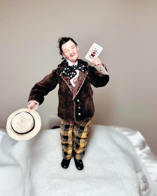 Miniature OOAK polymer clay hand sculpted male figure, card sharp, man, realistic 12th scale character doll by Lana Halla