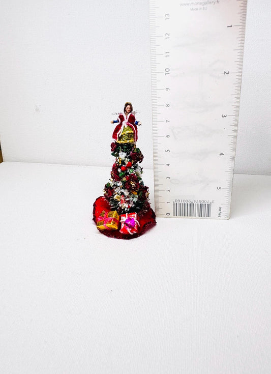 Handmade Miniature Christmas Tree with Polymer Clay Angel – Holiday Home Decor, Dollhouse Decoration, Unique Christmas Gift