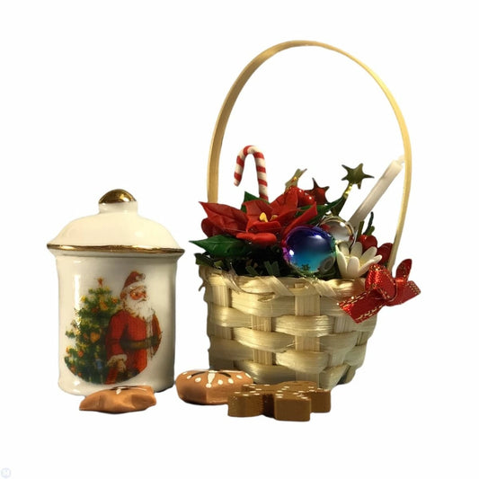 Dolls House Christmas Flowers Jar Plate and Cookies Miniature Reutter Accessory Xmas
