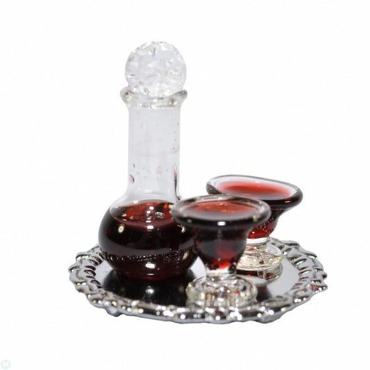 Red Wine Decanter On Silver Tray Dolls House Miniature 12th scale Christmas